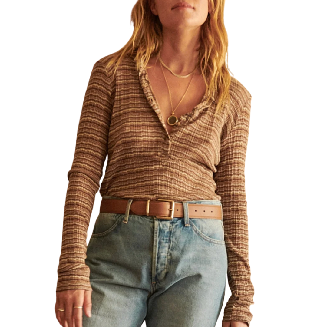 L/S Henley Top in Vintage Brown