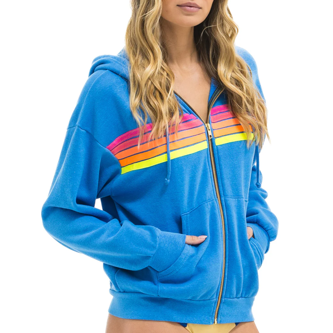 5 Stripe Zip Hoodie in Cobalt/Neon