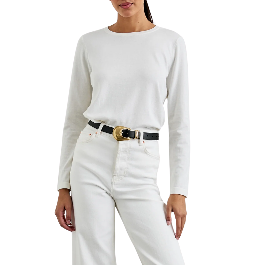 Cotton Cashmere Long Sleeve T-Shirt in White