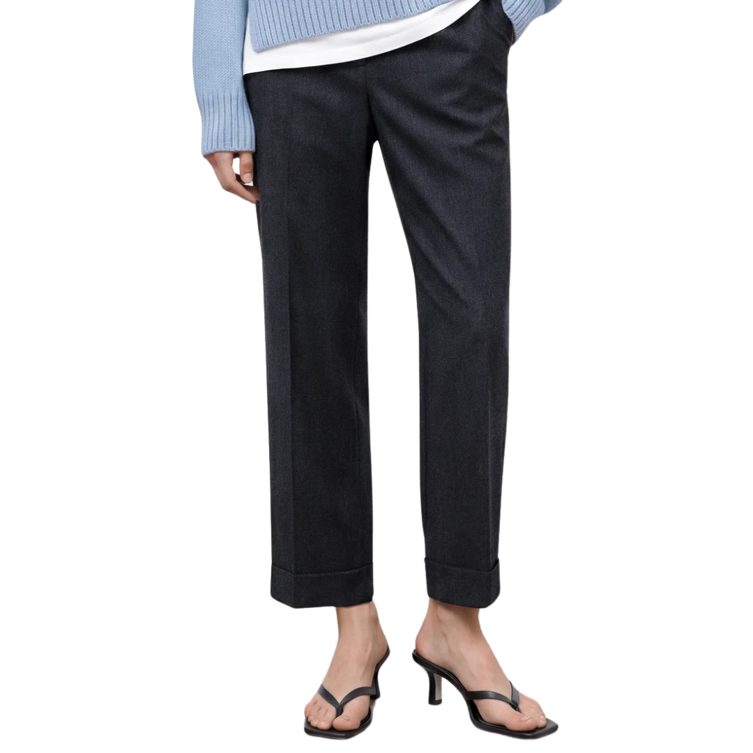 Souki Straight Flannel Pants in Black Melange