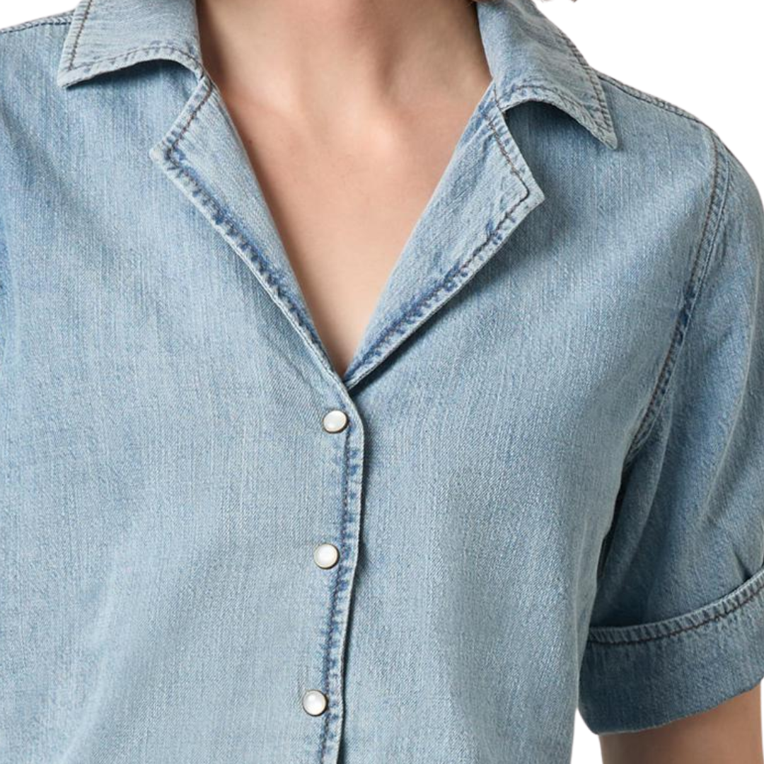 Denim Cuffed Shirt in Blue Wash