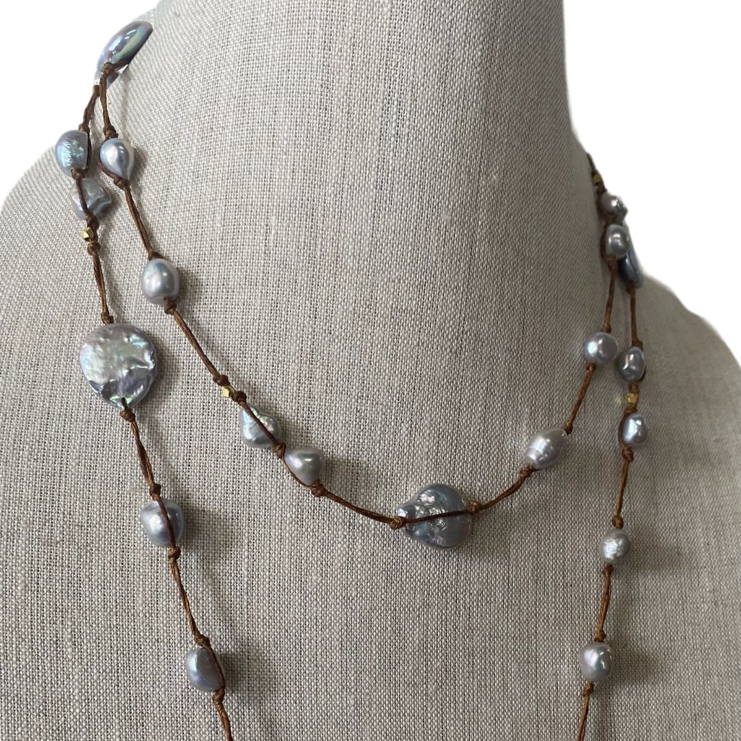 Elsa Silk Lariat in Grey Pearl