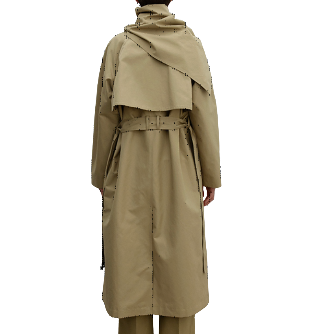 Scarf Trench Coat in Khaki