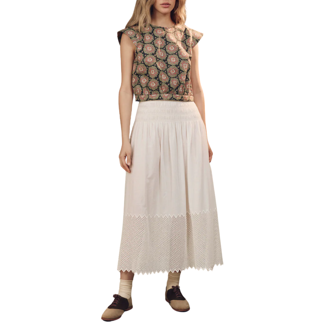 The Canary Skirt with Honeycomb Eyelet in White