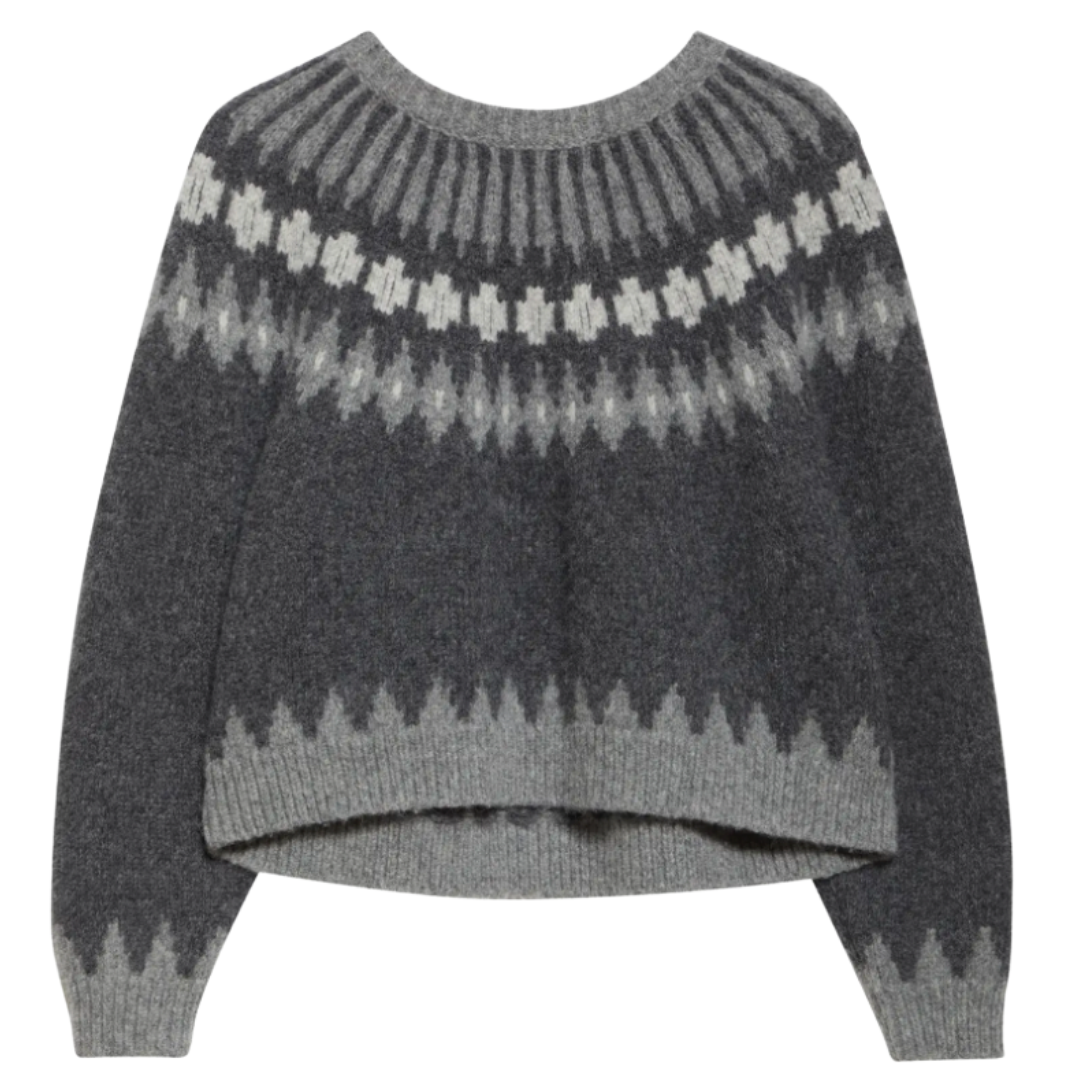 Alena Sweater in Dark Grey Melange Fair Isle