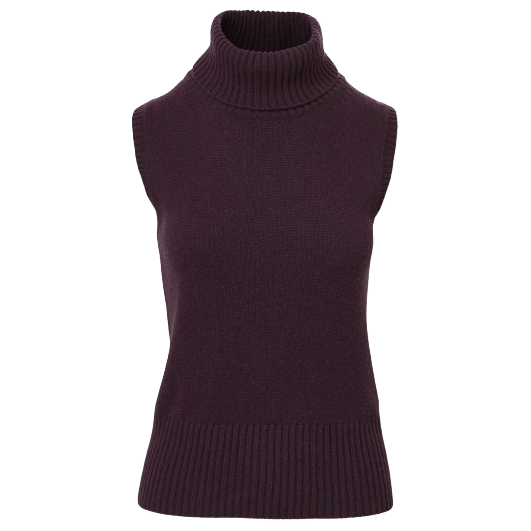 Mazzy Cashmere Sleeveless Sweater in Eggplant