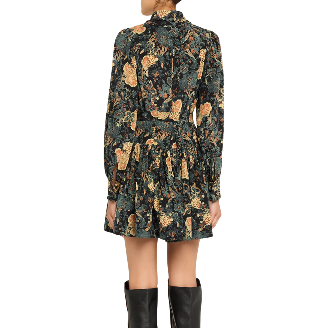 Simona Silk Long Sleeve Mini Dress in Nuit
