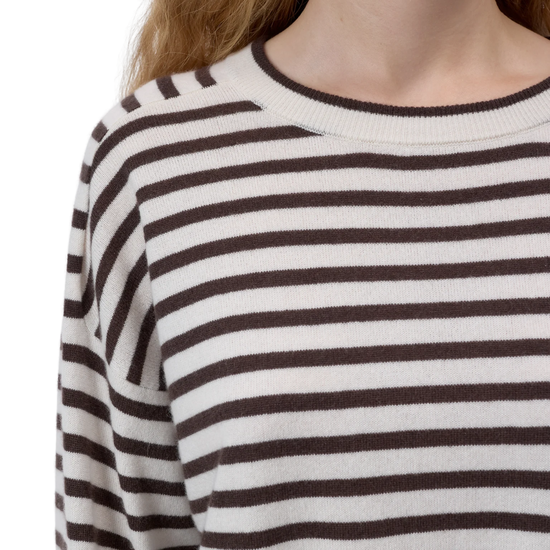 Striped Cashmere Jumper in Mahogany Brown