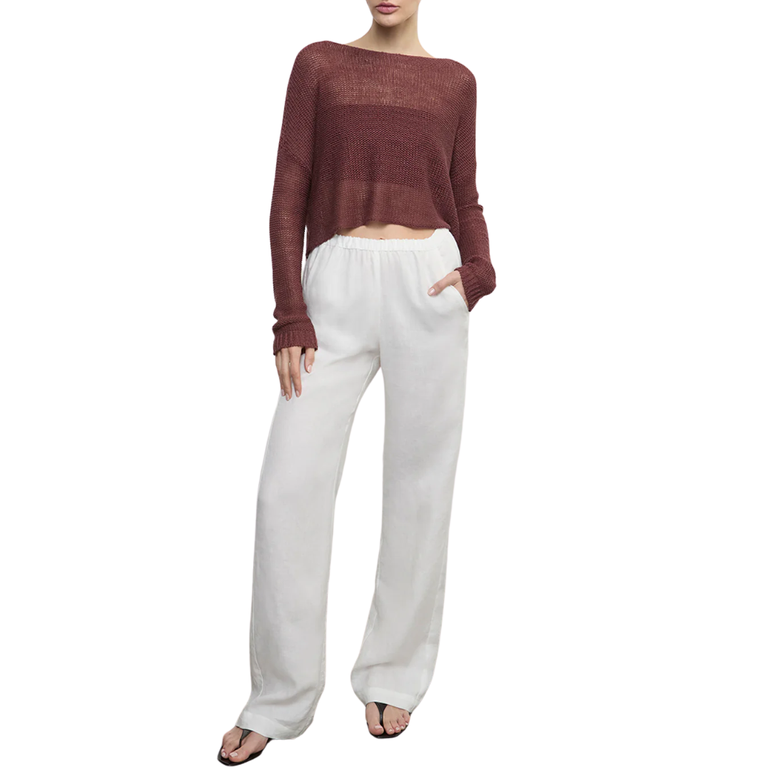 Linen Knit Bateau Sweater in Dark Cherry