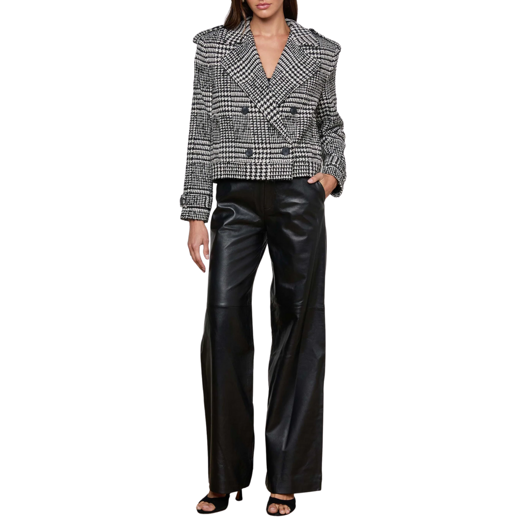 Xoey Cropped Trench Coat in Black/Ivory Glen Plaid