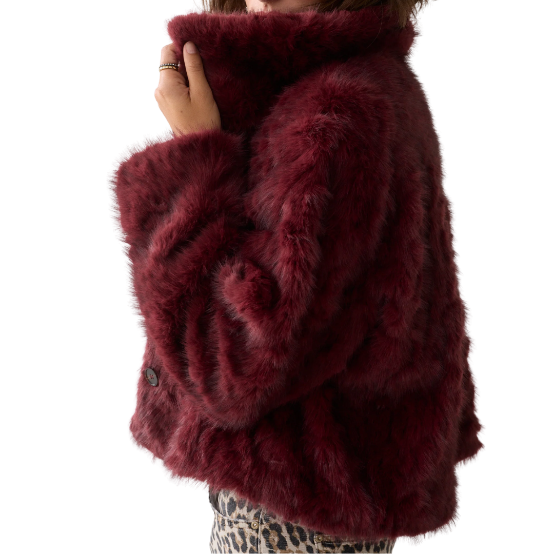 Faux Fur Jacket in Dark Burgundy