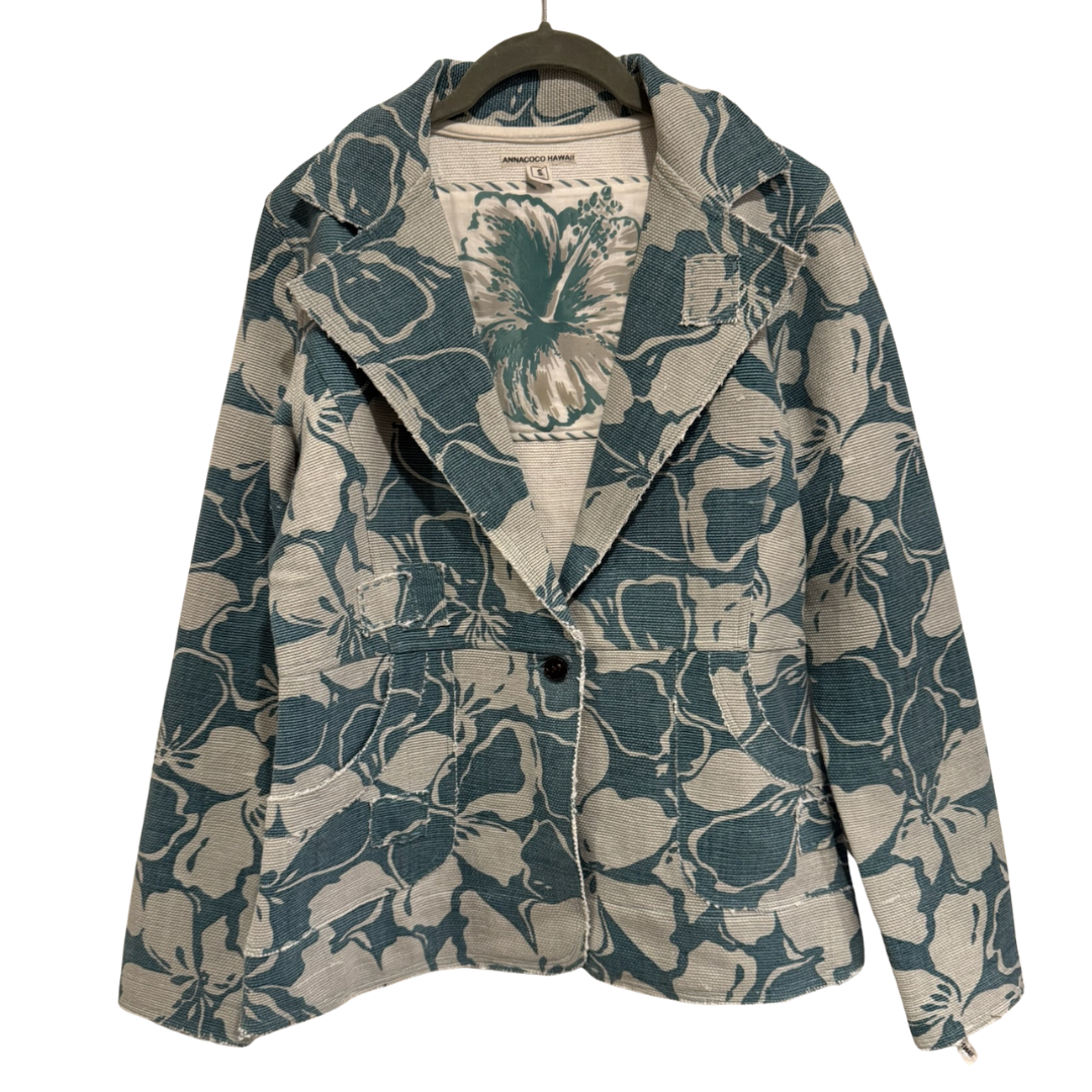 Hibiscus Flower Blazer in Blue/Grey