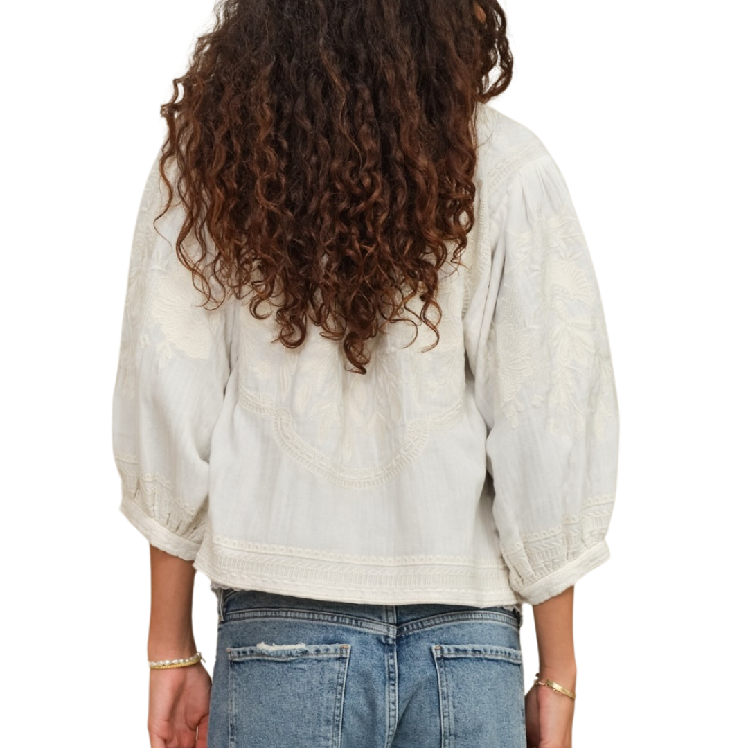 Avery Embroidered Jacket in Ivory
