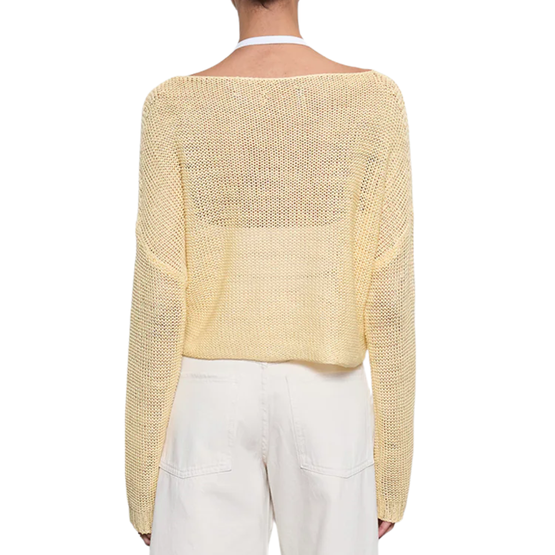 Linen Open Knit Bateau Sweater in Flan