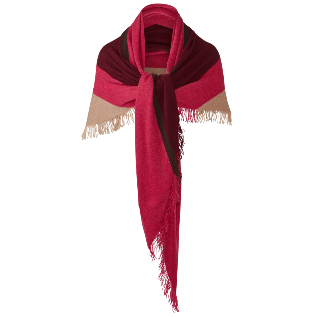 Stripe Fringe Triangle Shawl in Cranberry Multi