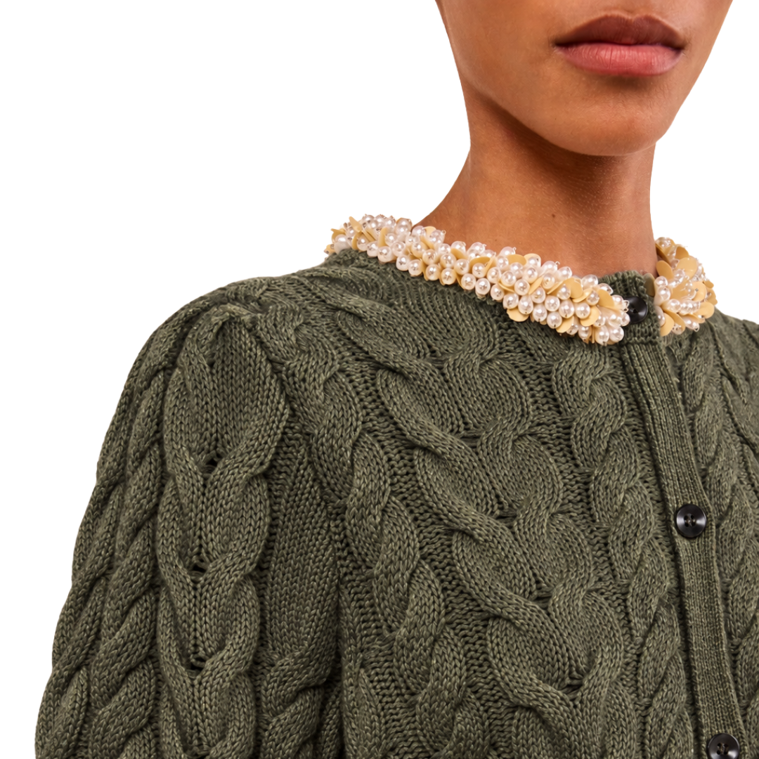 Olivia Knit Cardigan with Embellishment in Militaire