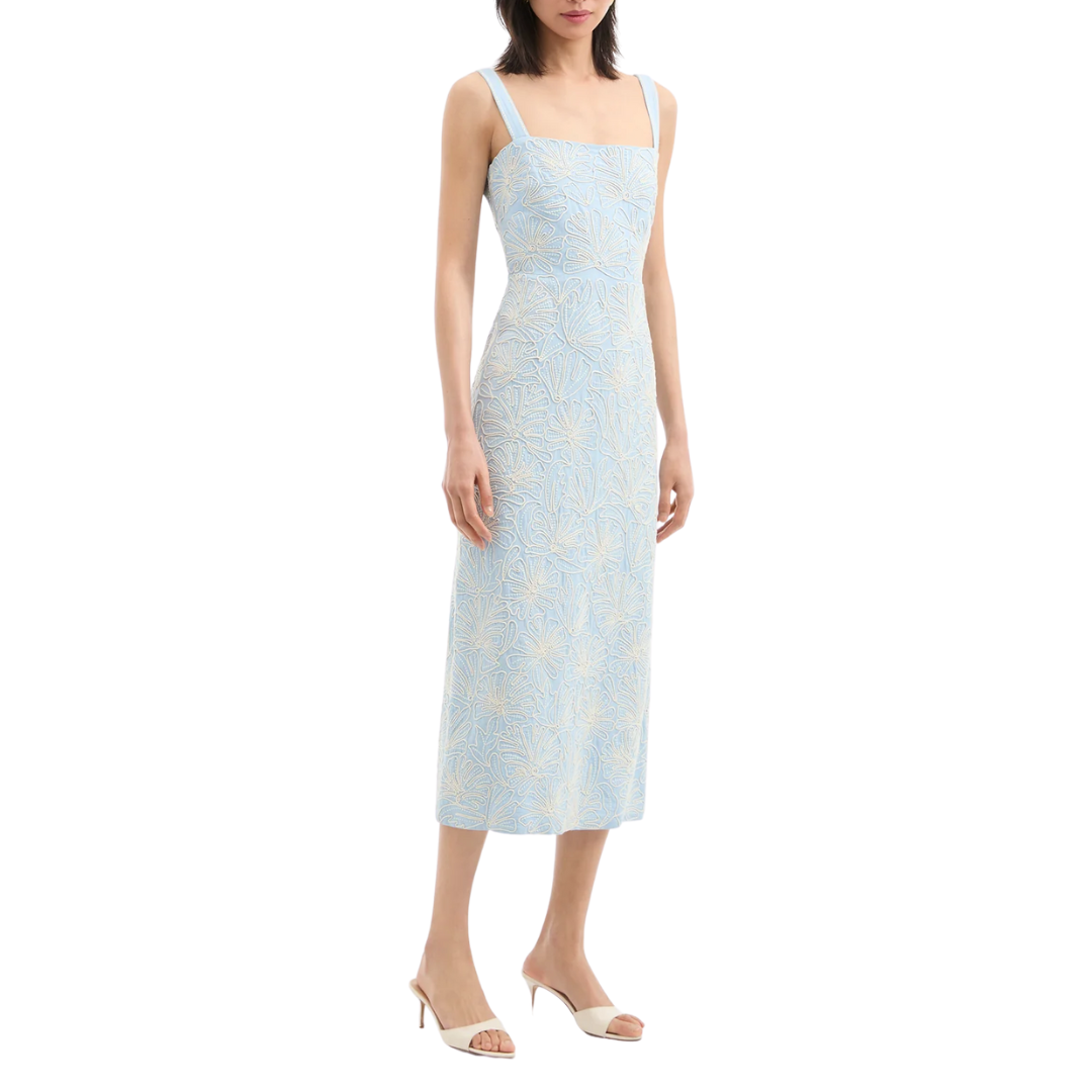 Ella Embroidered Midi Dress in Bluebell/Ecru