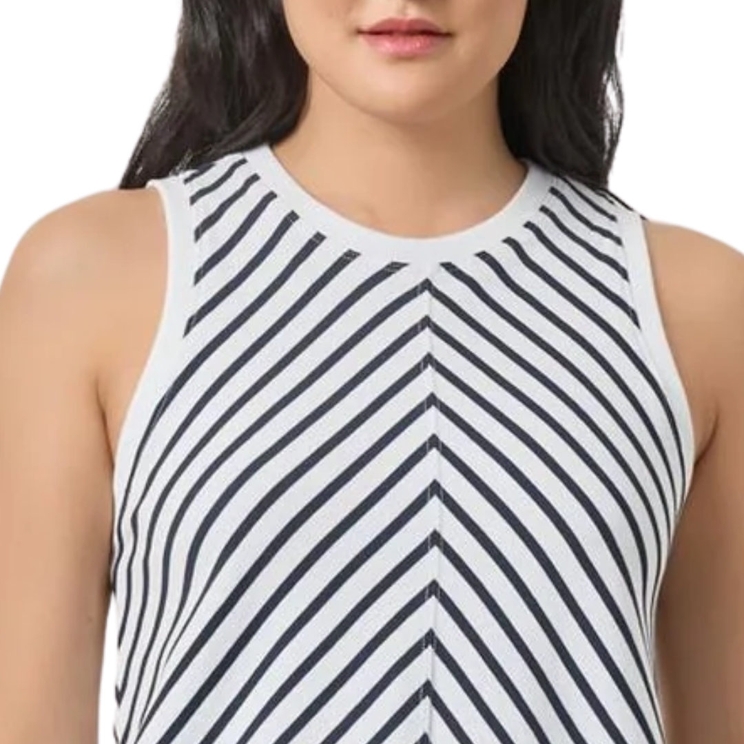 Center Seam Tank Dress in Navy Stripe
