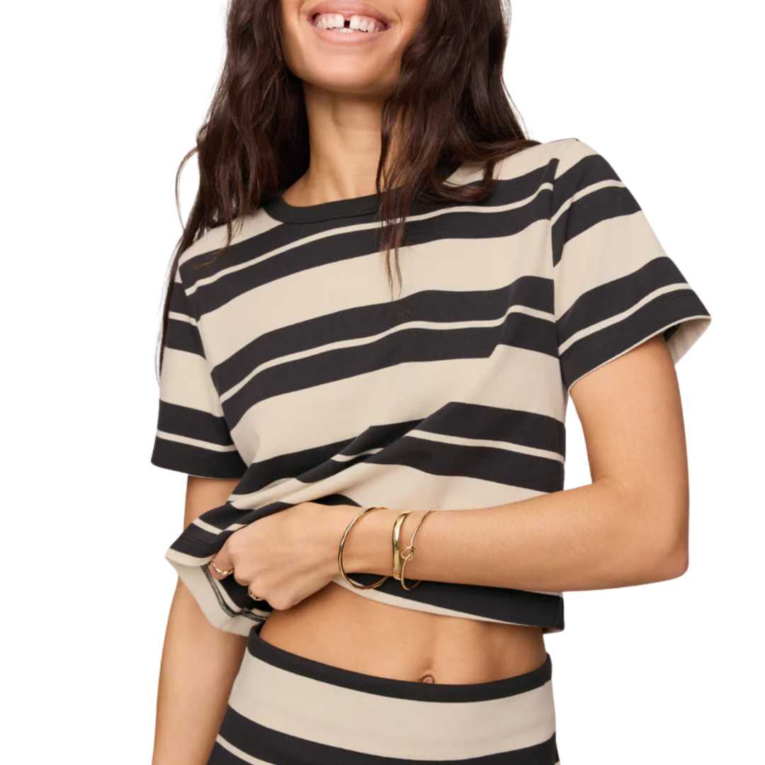 Stellan Striped Jersey Tee in Ash Black