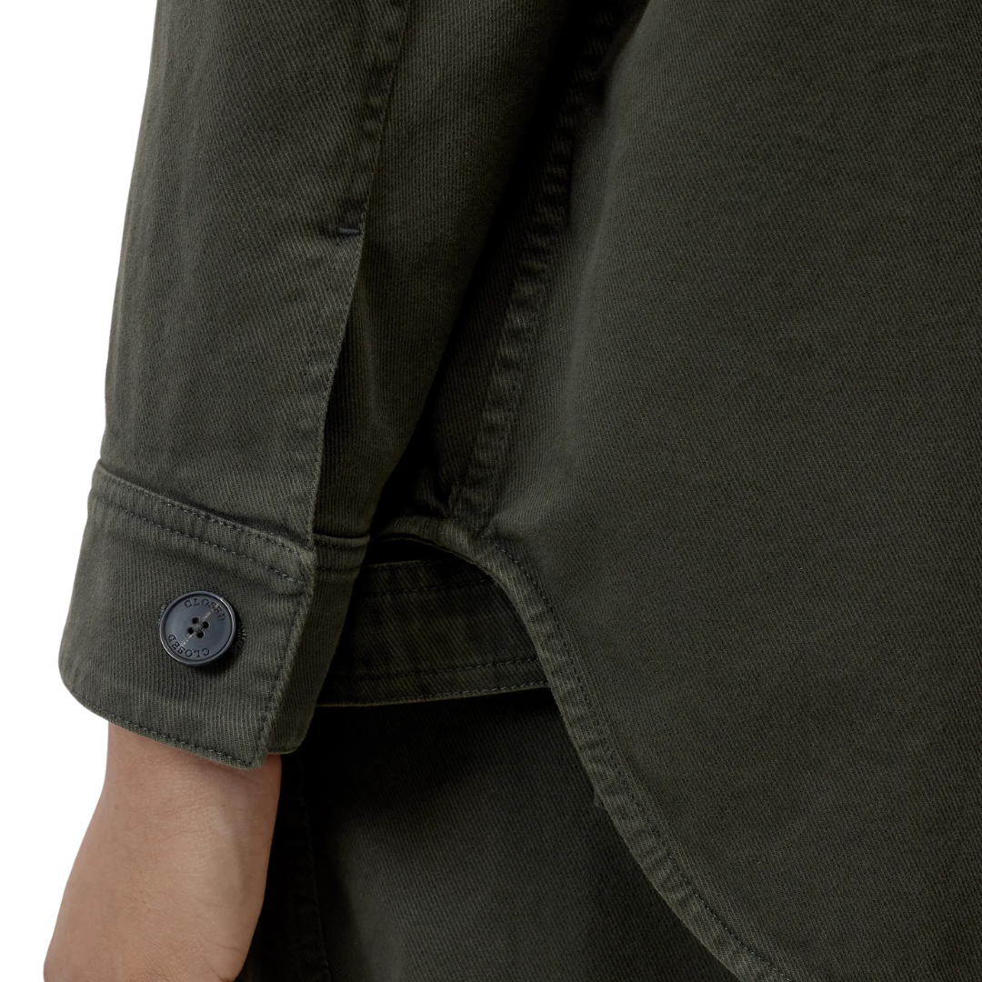 Organic Cotton Shirt Jacket in Juniper Green