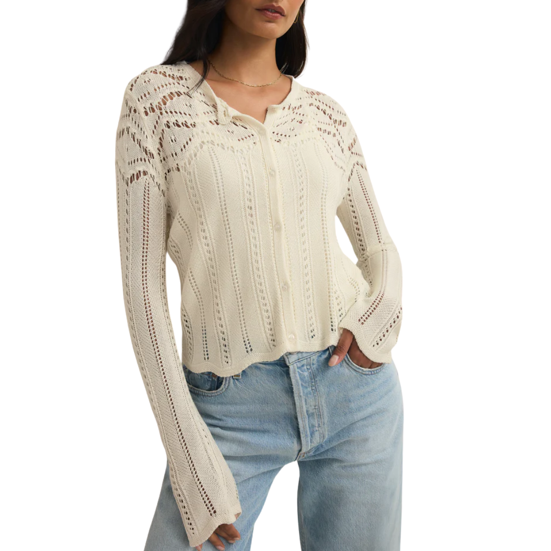 Alycia Crochet Sweater in Cloud