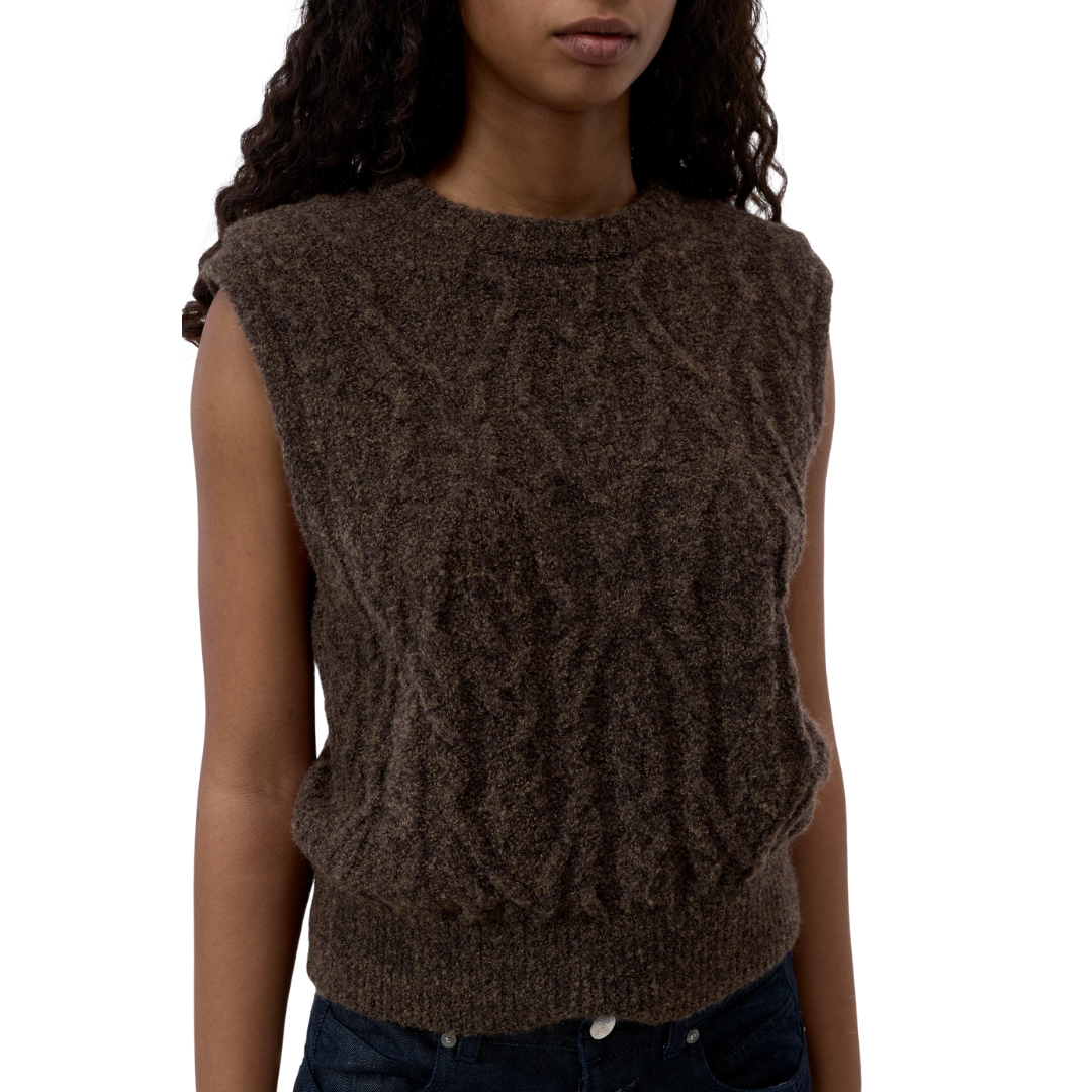 Cable Knit Top in Mahogany Brown