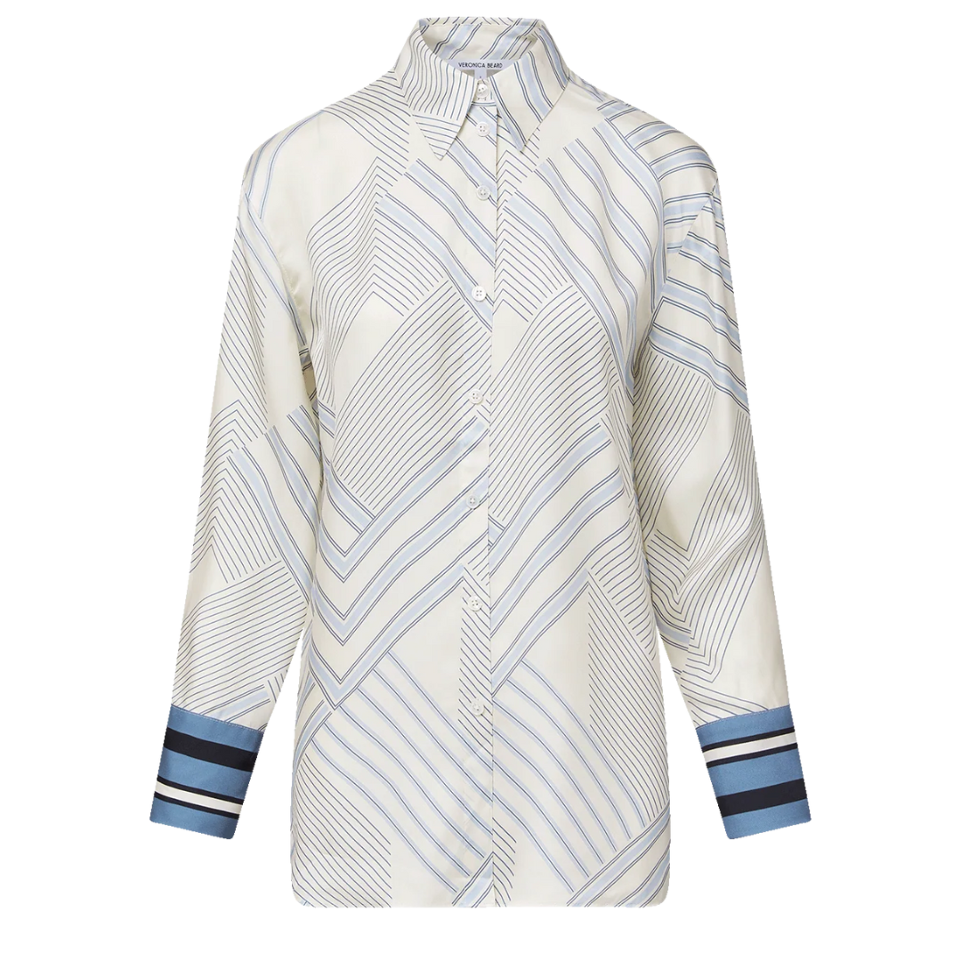 Delila Silk Blouse in Dove/Blue Lake Multi