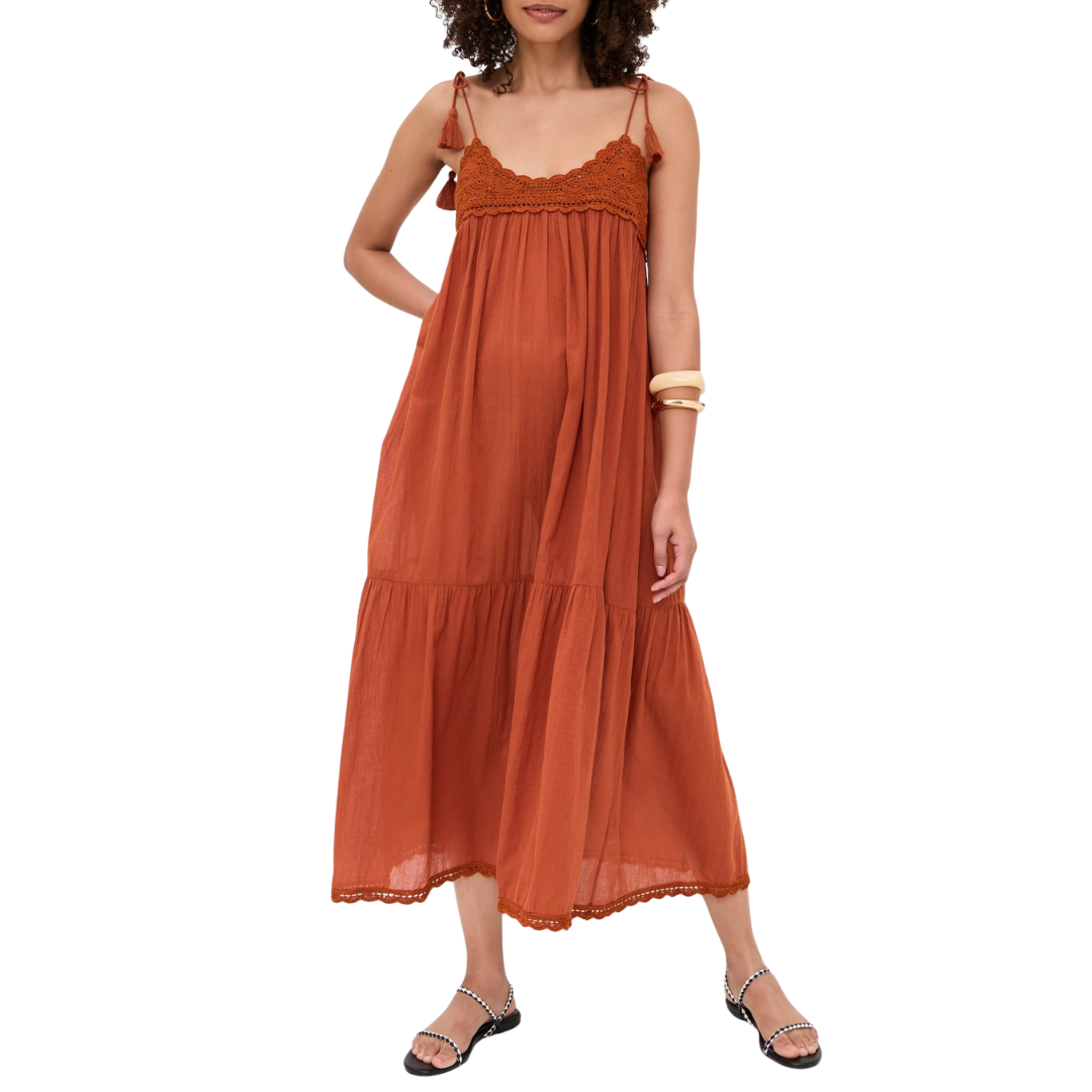 Linnea Coverup Dress with Crochet Detail in Sienna