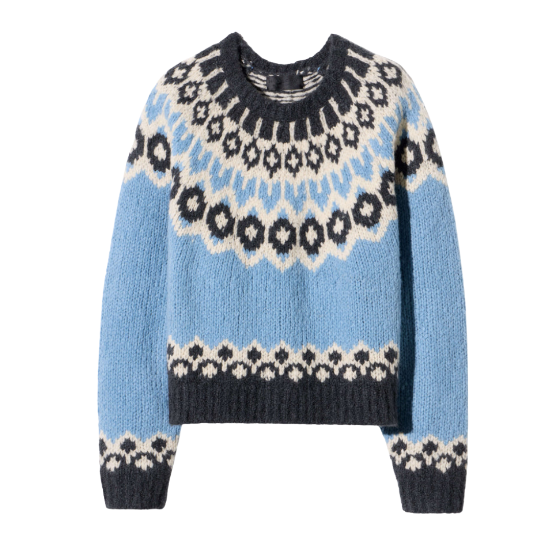 Isaline Fair Isle Cashmere Sweater in Iceberg Blue Fair Isle