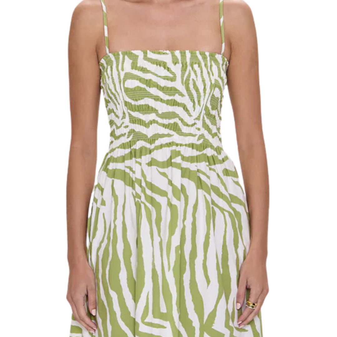 Bianca Shirred Bodice Dress in Safari Lime