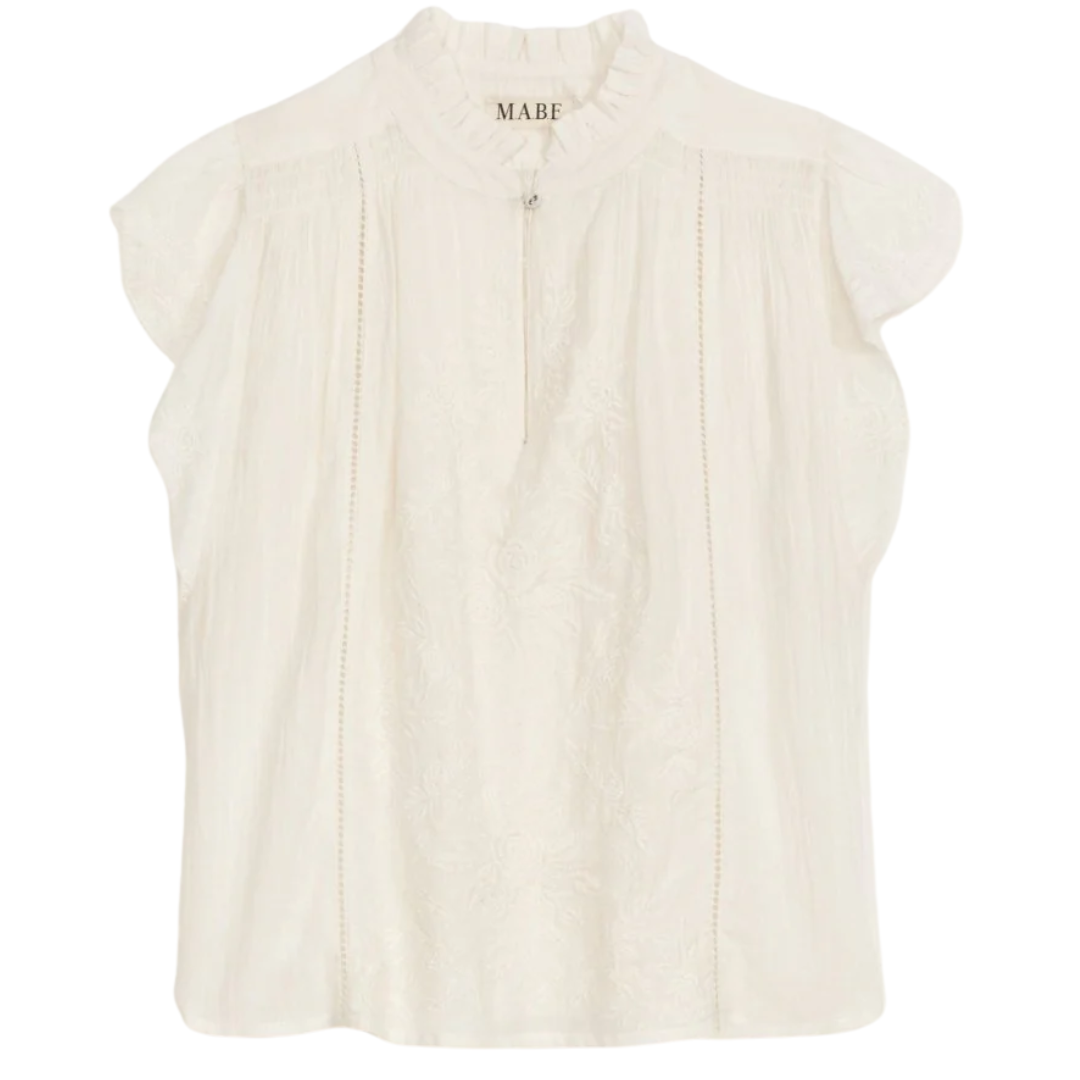 Lilia Embroidered Top in Ecru