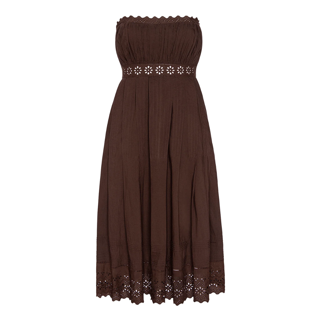 Persis Dress in Brown Eyelet