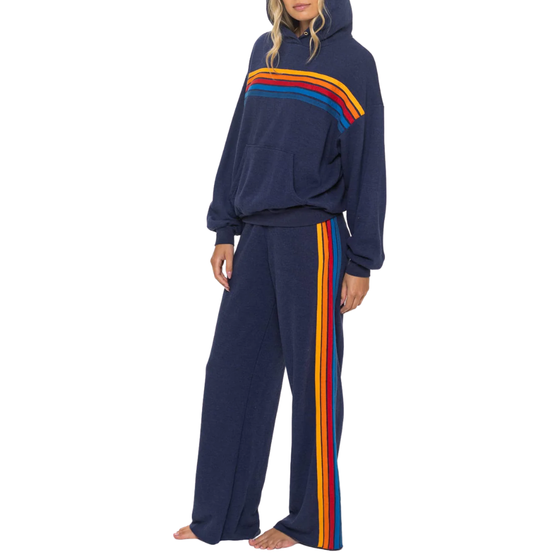 5 Stripe Wide Leg Sweatpants in Navy