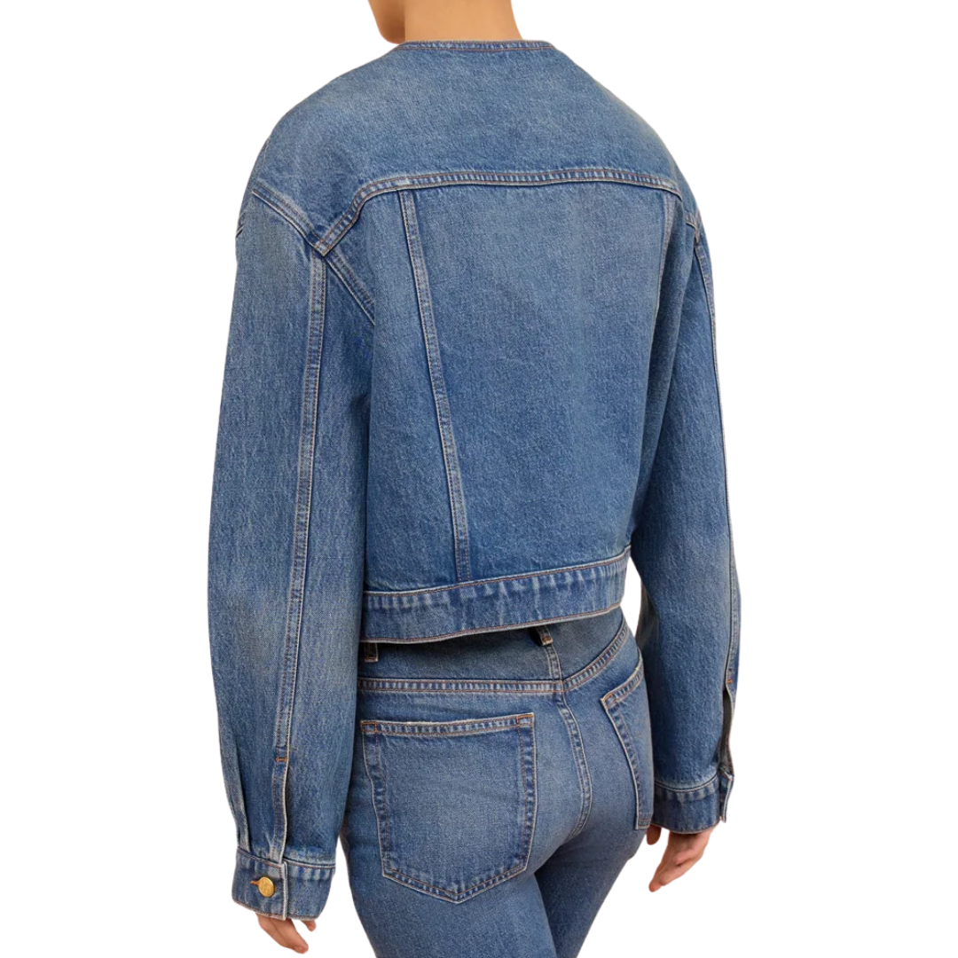 Briar Collarless Denim Jacket in Danube
