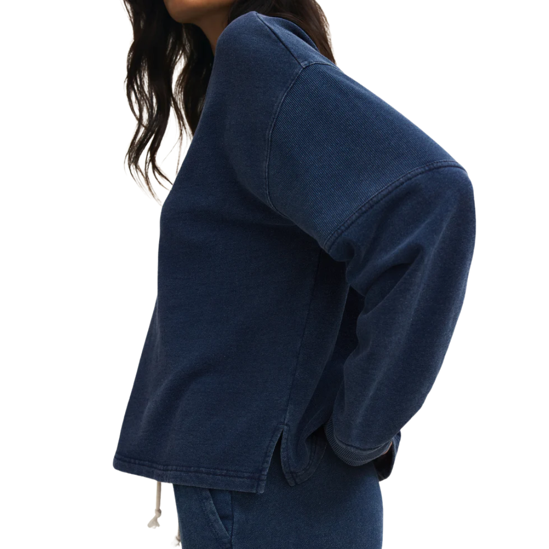 Delphine Knit Denim V-Neck Sweatshirt in Indigo