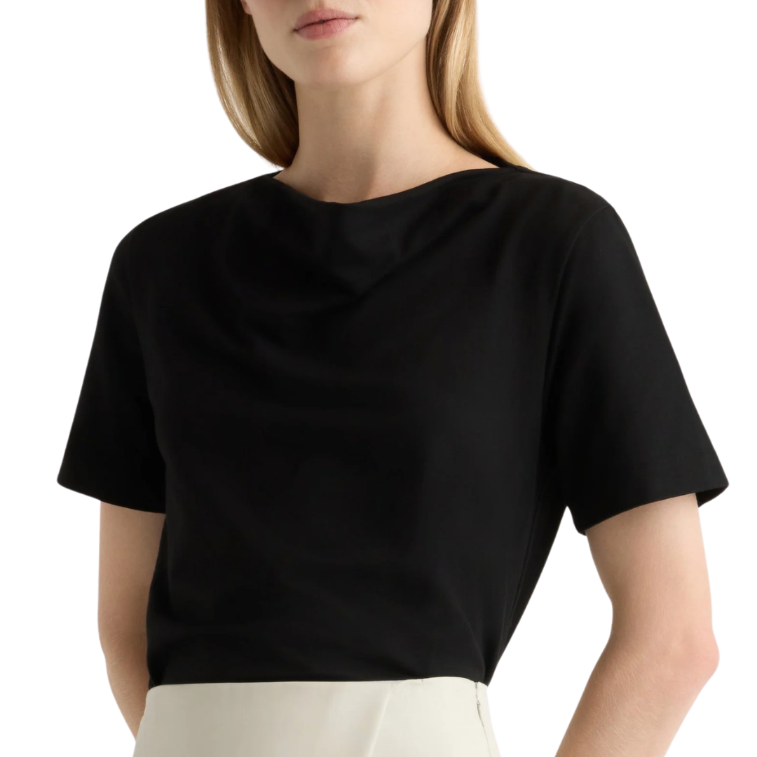 Kendra Organic Cotton Cowl-Neck Tee in Black