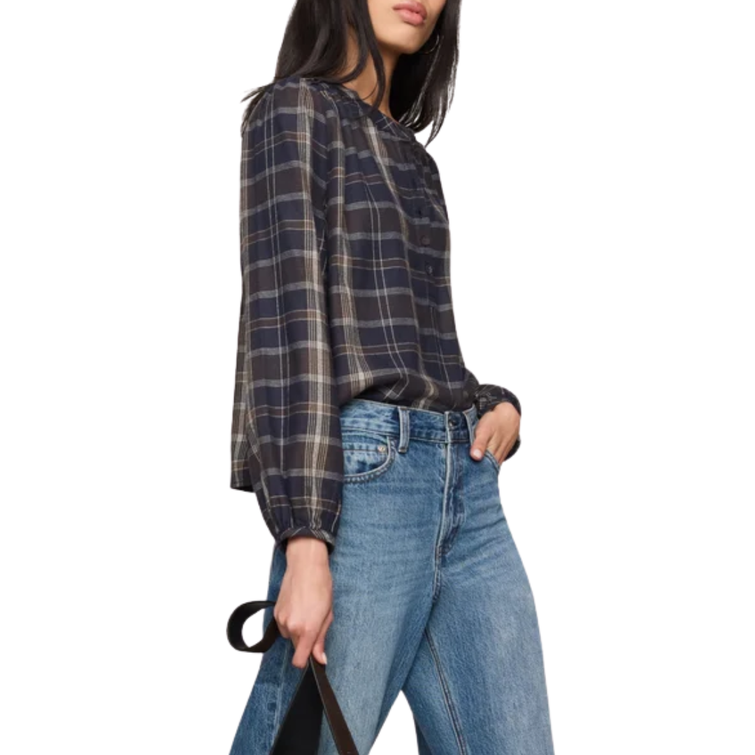 Autumn Plaid Henley Blouse in Eclipse