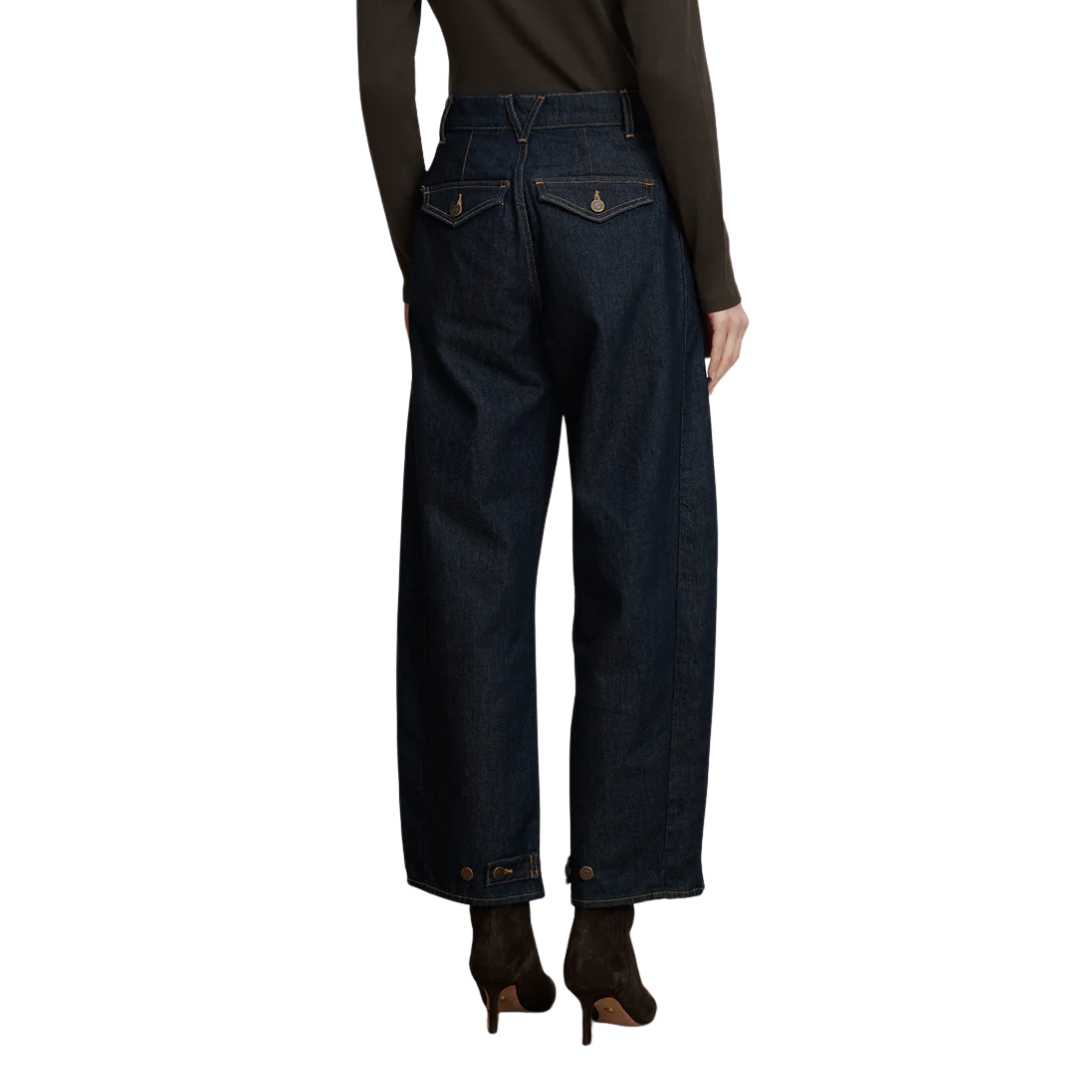 Ryder Adjustable Button Hem Barrel Jean in Indigo Rinse