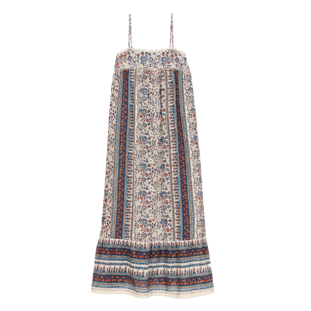 Cass Maxi Sundress in Indigo/Rust