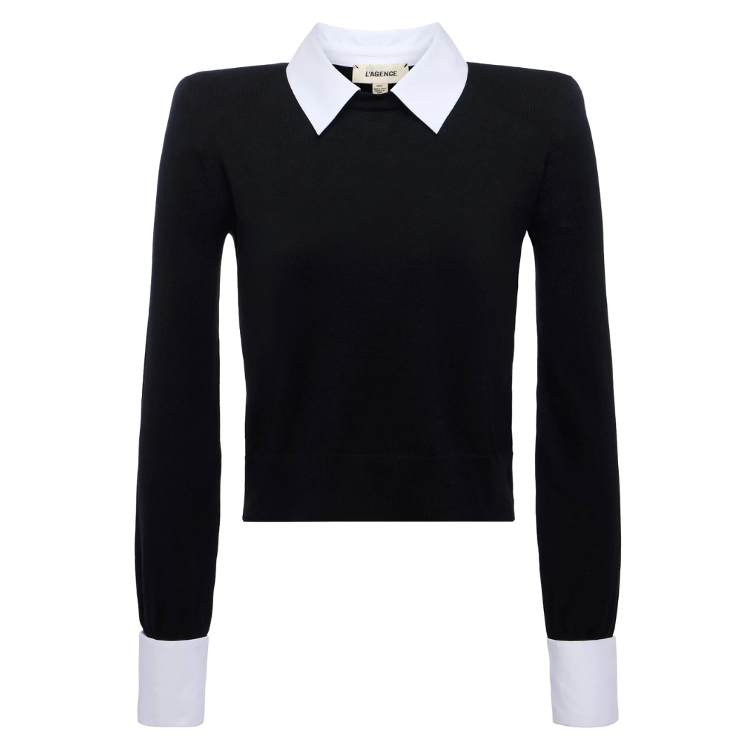 April Collared Pullover in Black/Gold Lion