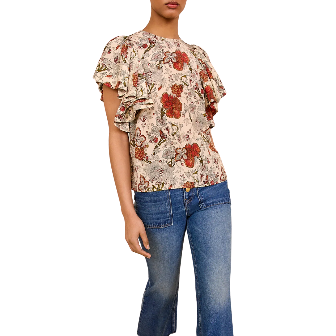 Lena Silk Flutter Sleeve Blouse in Wintergarden