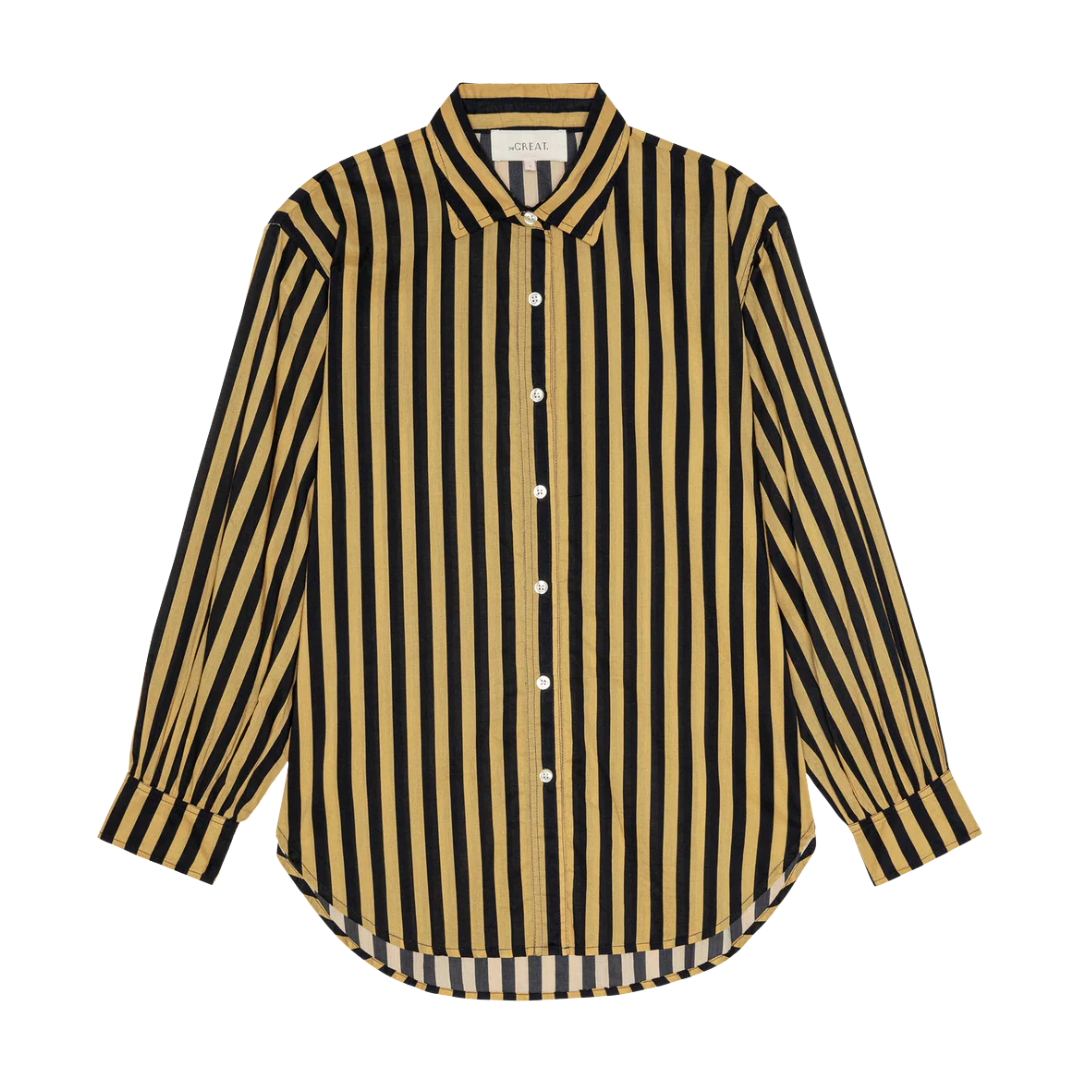 The Daily Button Up in Khaki/Black Club Stripe