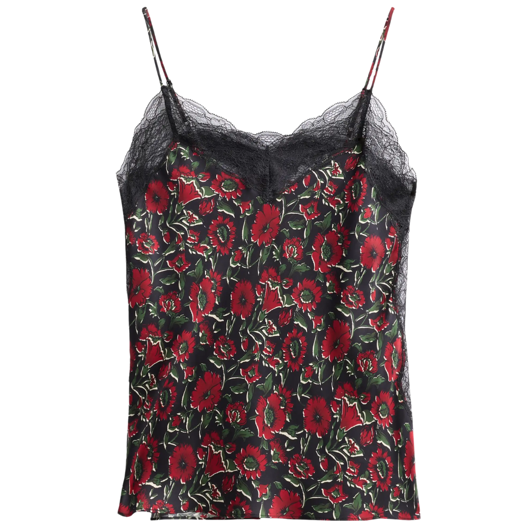 Johanan Stretch-Silk Camisole in Cardinal Red Multi