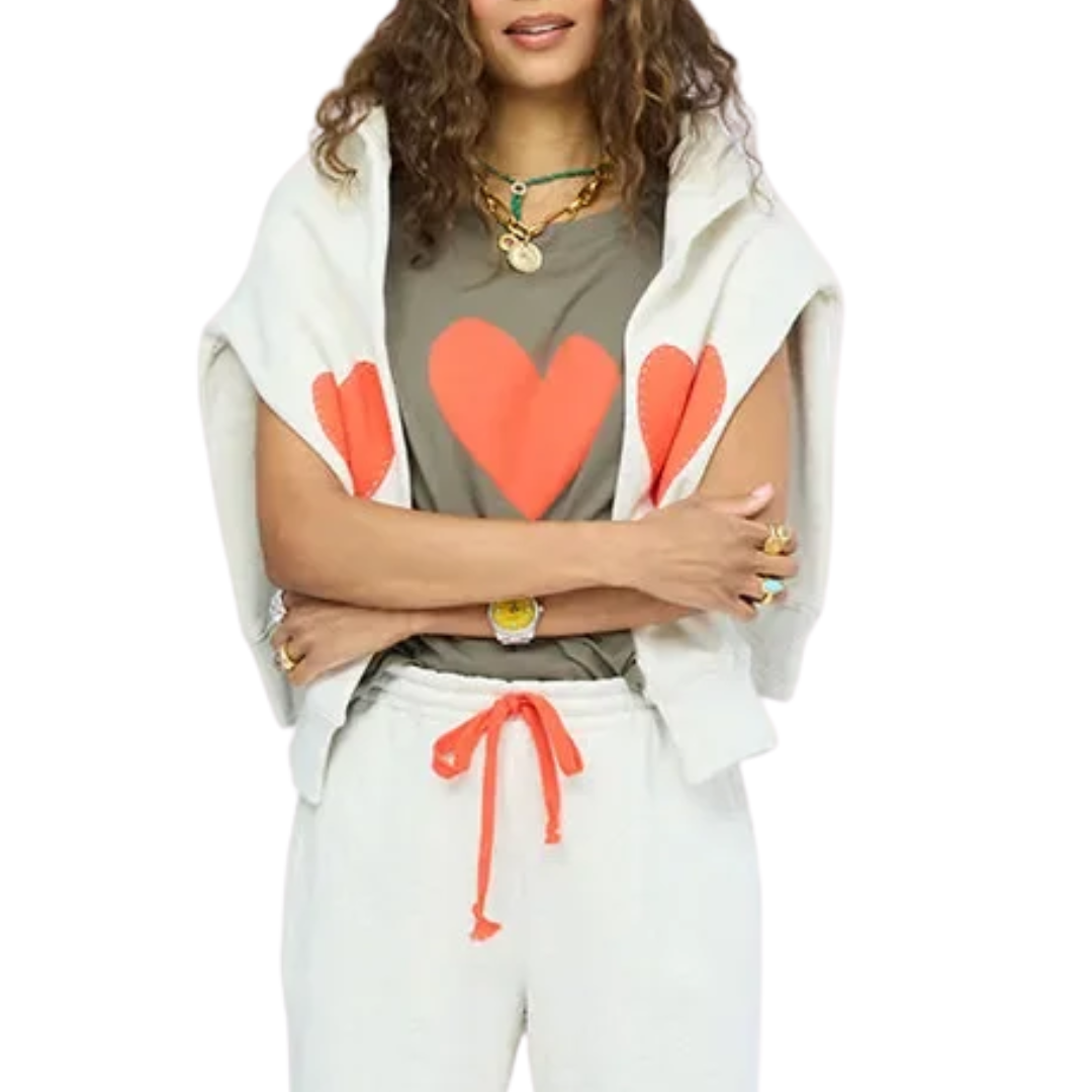 Suke Imperfect Heart Tee in Army Green/Tomato
