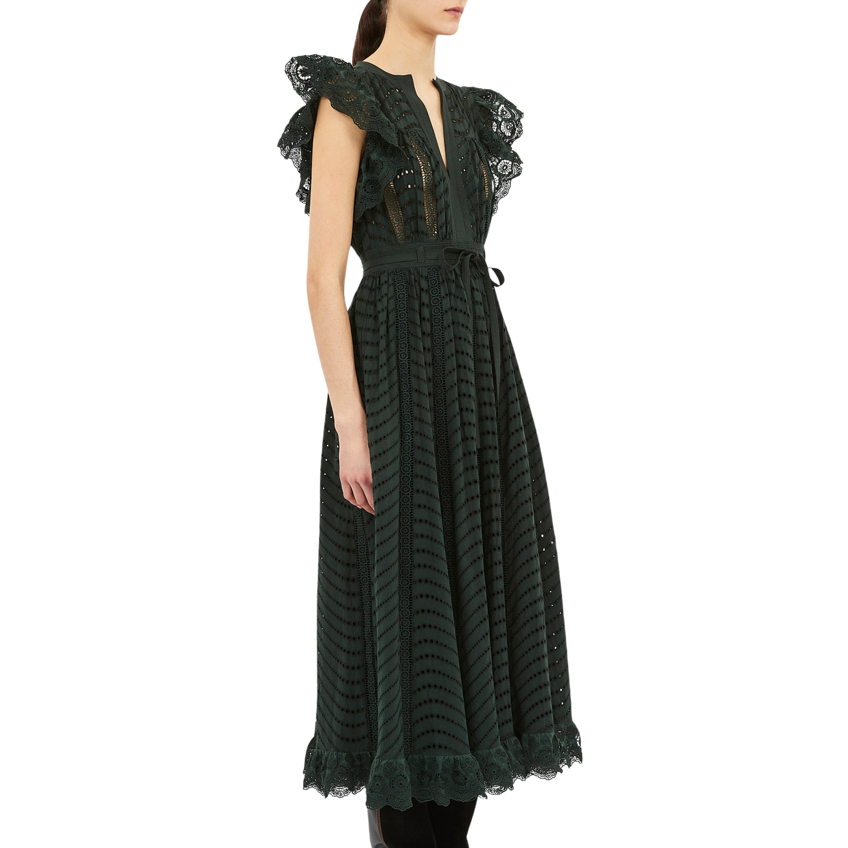 Olga Flutter Sleeve Midi Dress in Cypress