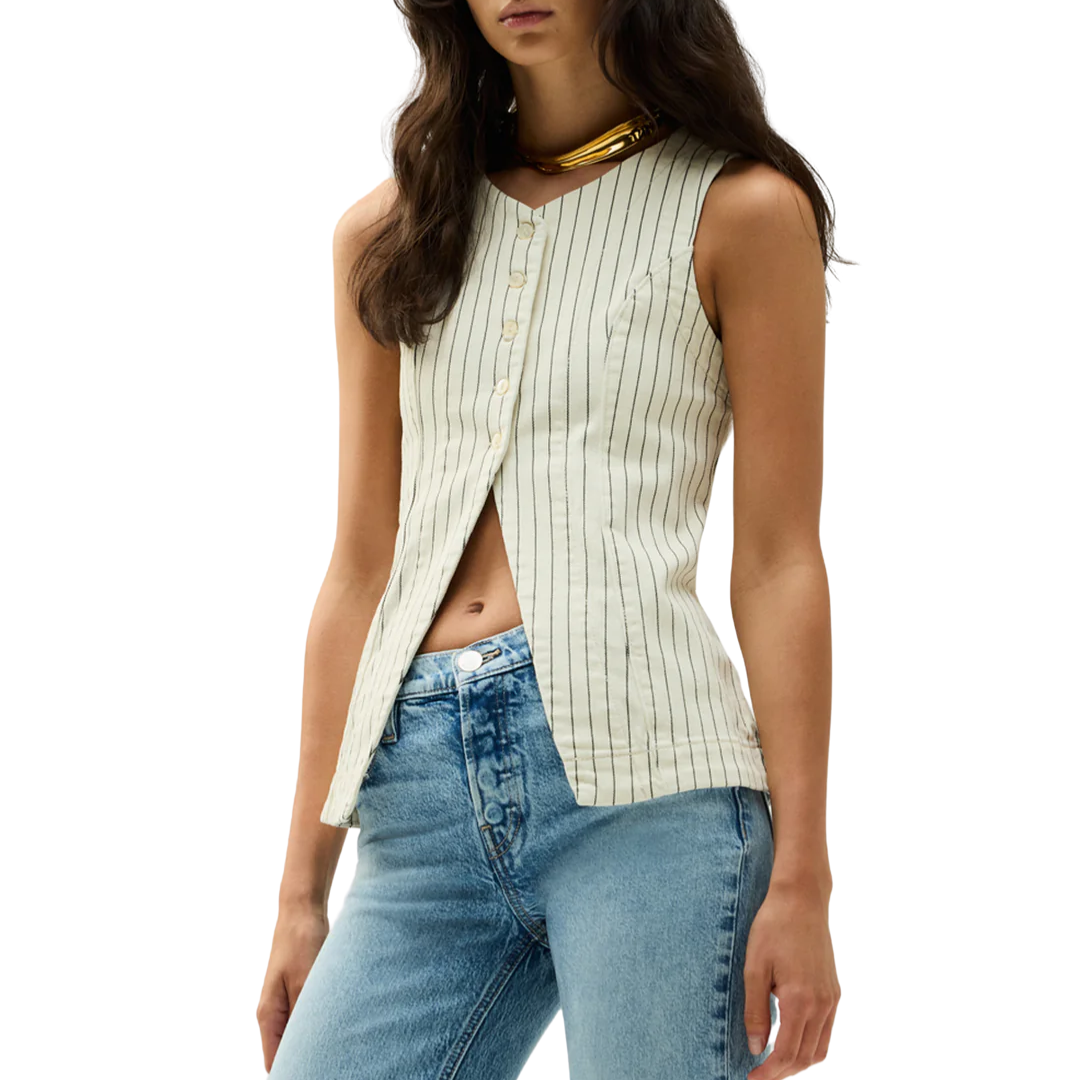 Cutaway Tuxedo Vest in Ecru Stripe