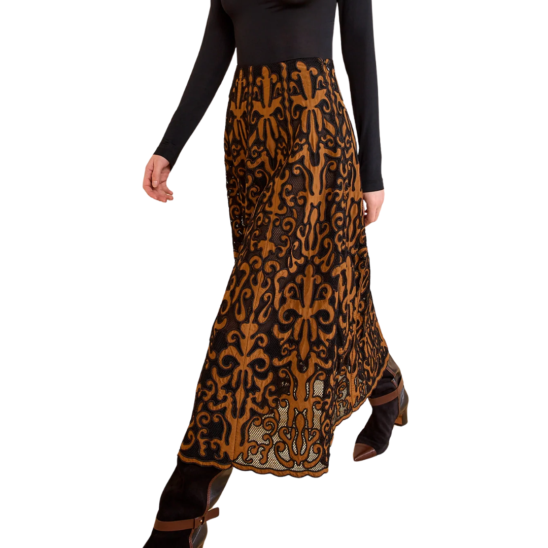 Gili Applique Midi Skirt in Saffron
