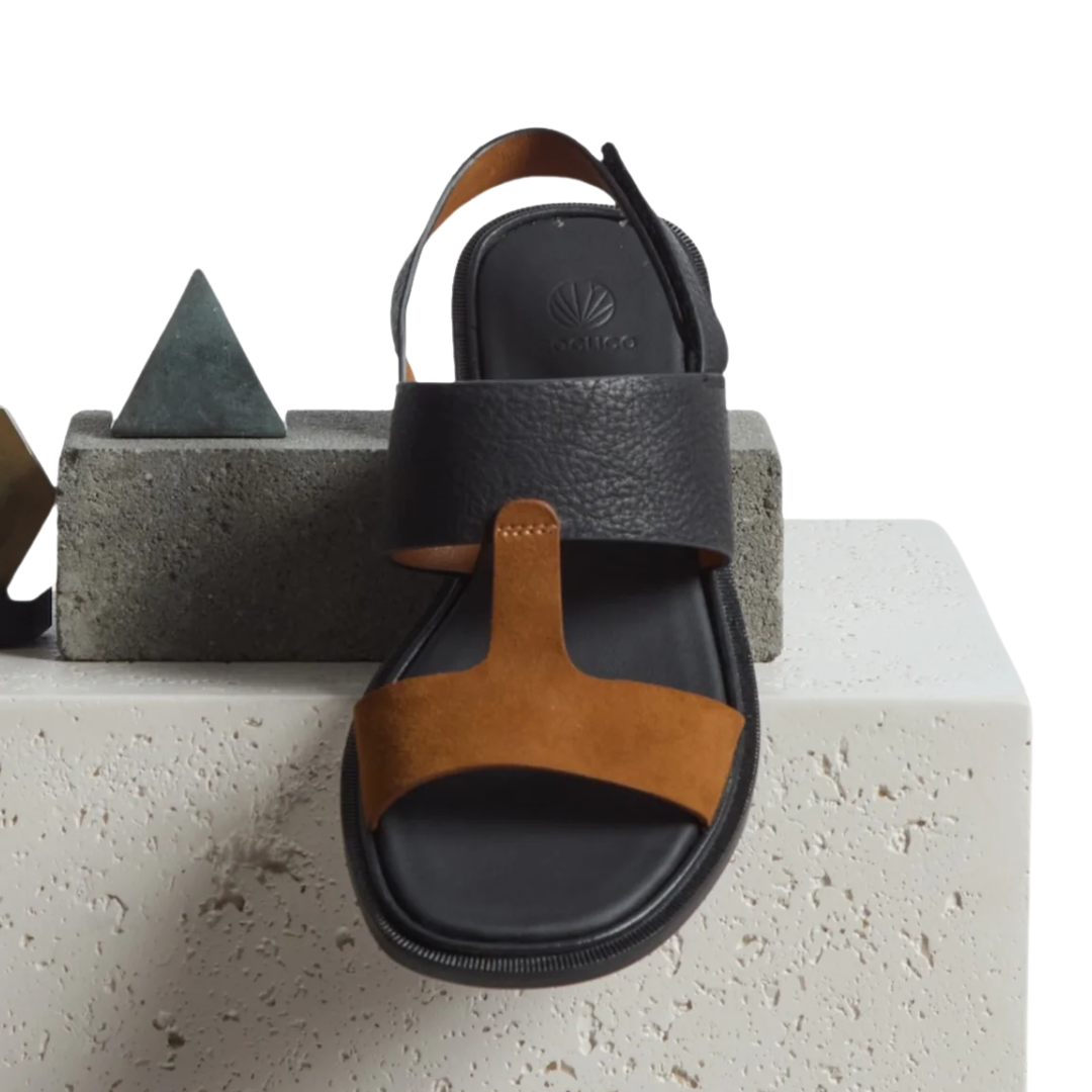 Runaway Sandal in Russet Suede & Black Leather