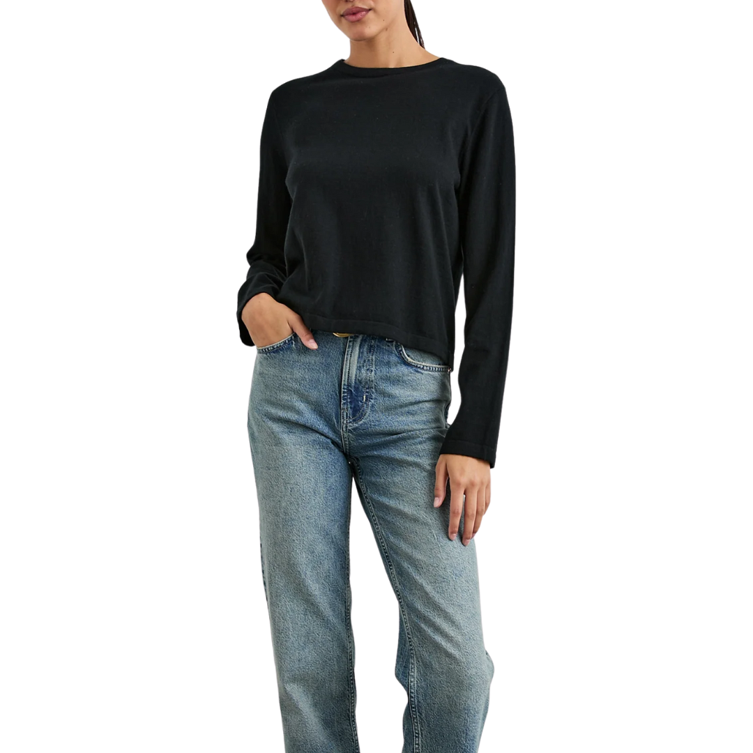 Cotton Cashmere Long Sleeve T-Shirt in Black