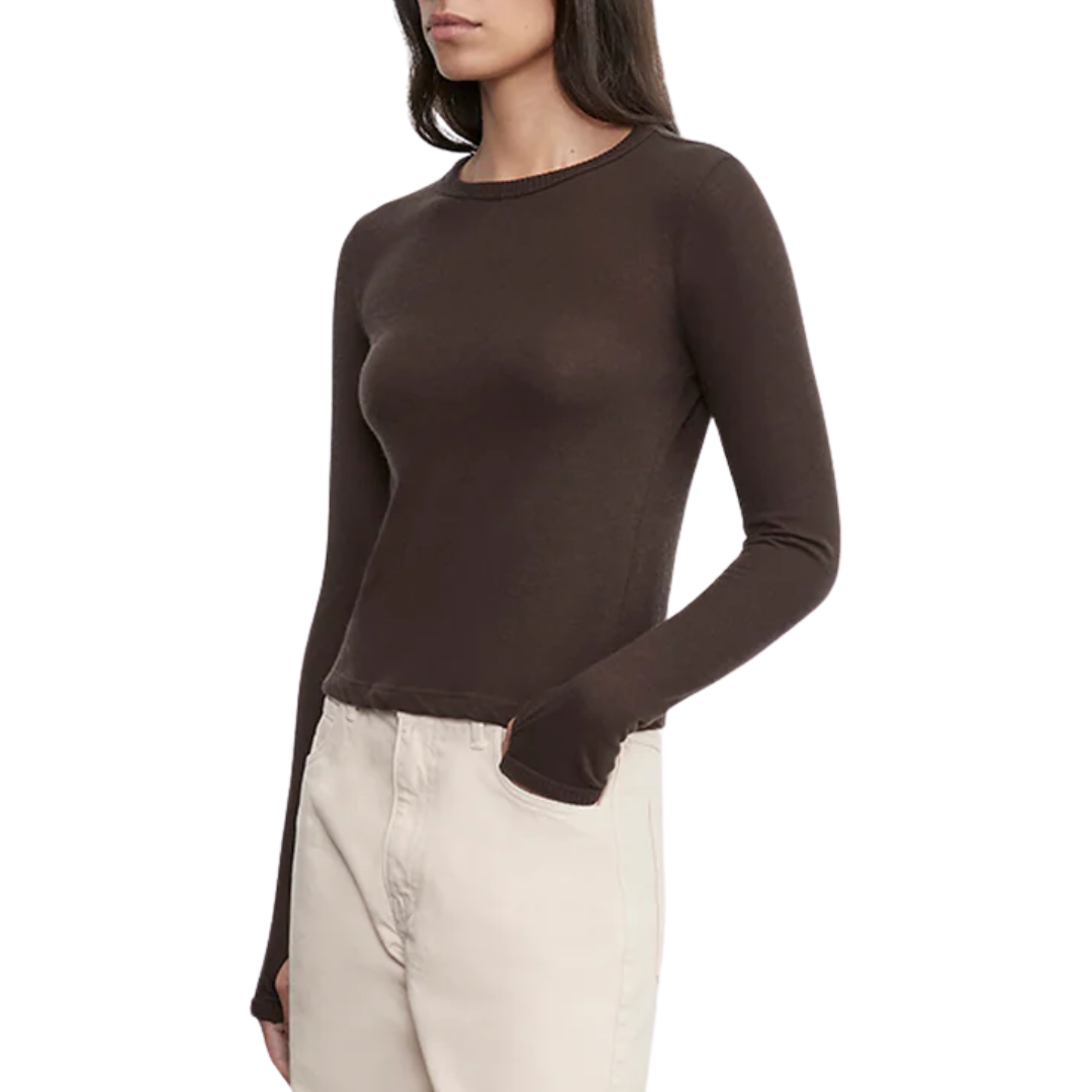 Cashmere New Classic L/S Crew in Dark Brown